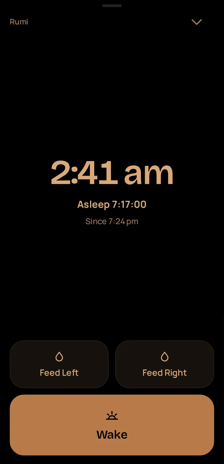 Night Mode at 2:41 am with large Feed and Wake buttons